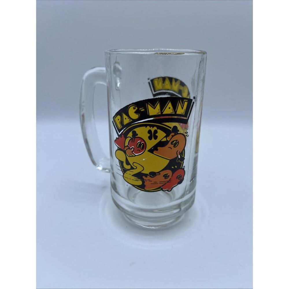 Vintage 1982 Pac Man & Ghosts Arcade Game Glass Mug Cup Beer Stein Bally Midway